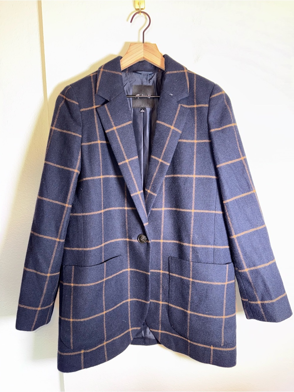 MADEWELL wool blend plaid interview outfit academia business casual blazer S